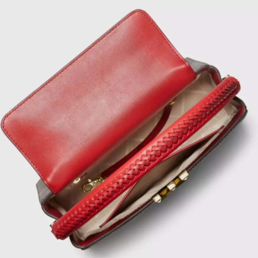LIKE NEW MICHAEL Kors SET Karlie Crimson Logo Print Faux Snake Textured Leather - Picture 2 of 13